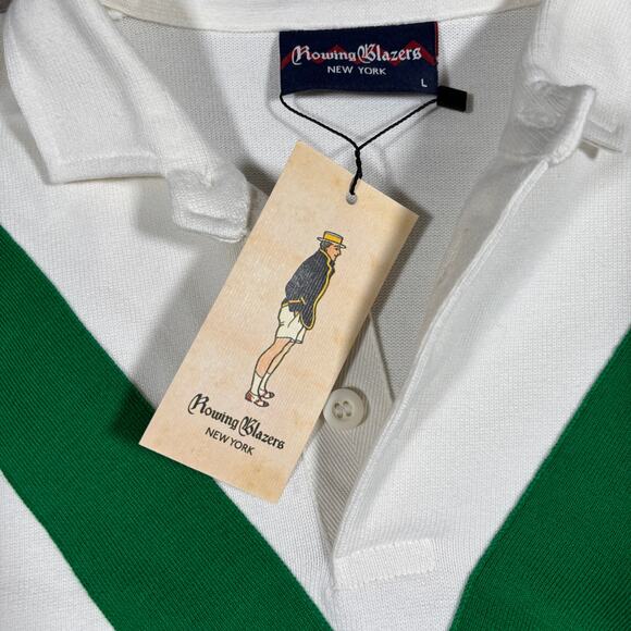 ROWING BLAZERS WHITE RUGBY WITH GREEN CHEVRON DETAIL SIZE LARGE NWT - Picture 4 of 6